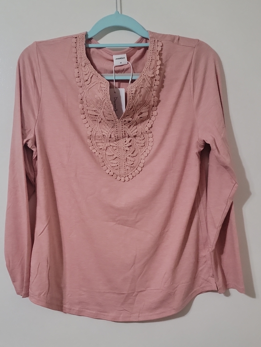 Pink Comfort Lace-Trim Long Sleeve Top